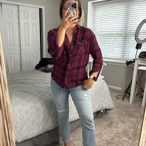 KUT FROM THE KLOTH Plaid Button Down Purple/Red Size S